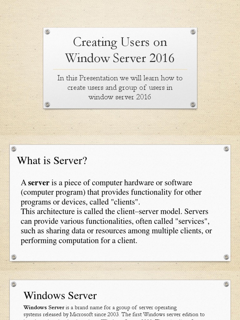 Creating Users On Window Server 2016 | PDF | Client–Server Model ...
