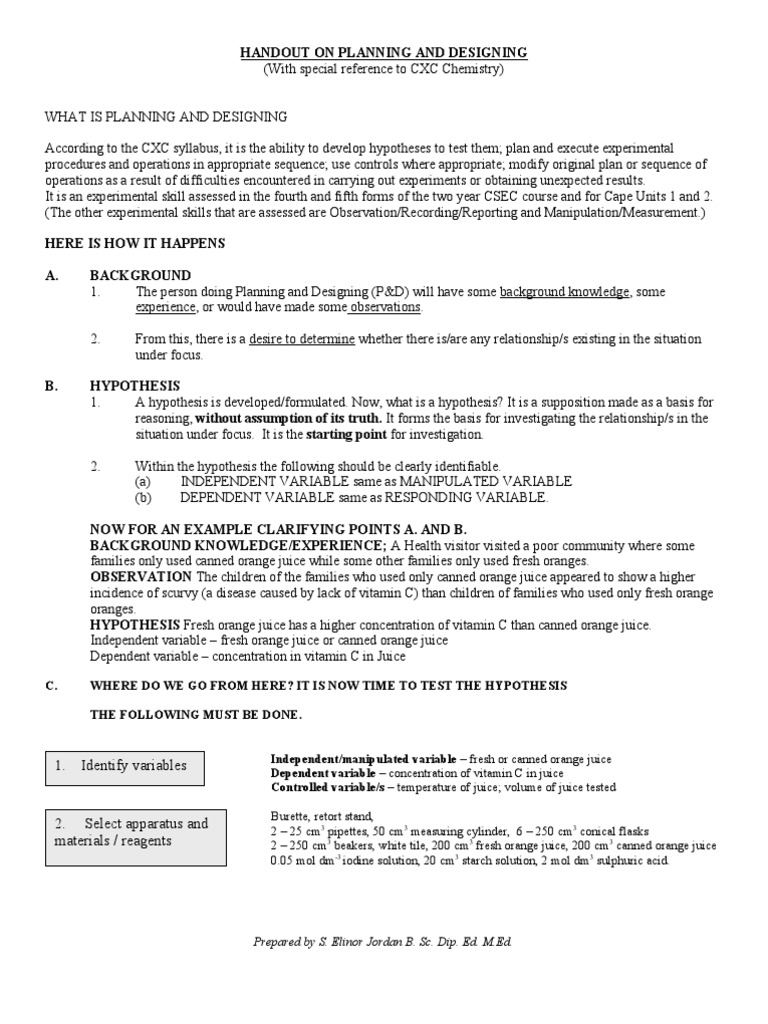 Handout On Planning and Designing PDF Hypothesis Titration