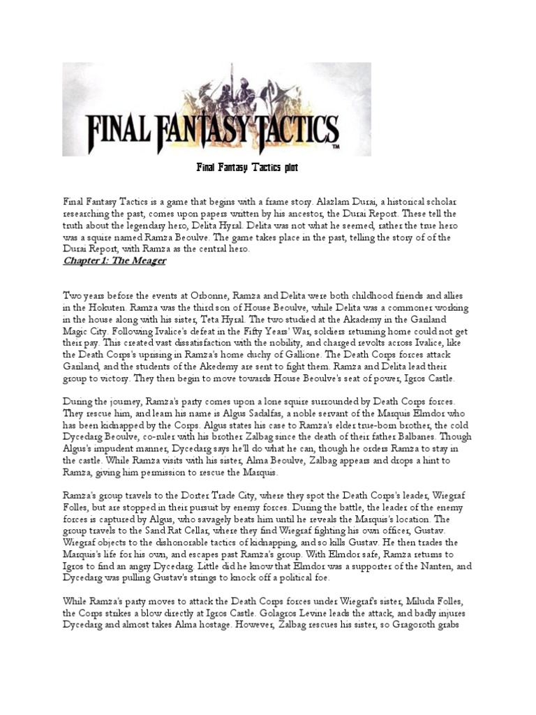 Final Fantasy Tactics Plot Pdf
