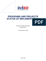 Programs and Projects Status of Implementation: Planning and Programming Division Planning Service