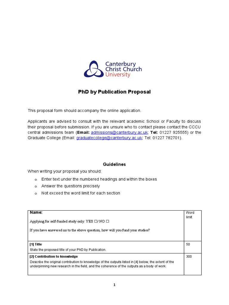 PHD by Publication Proposal AdmissionsCanterbury Ac.Uk