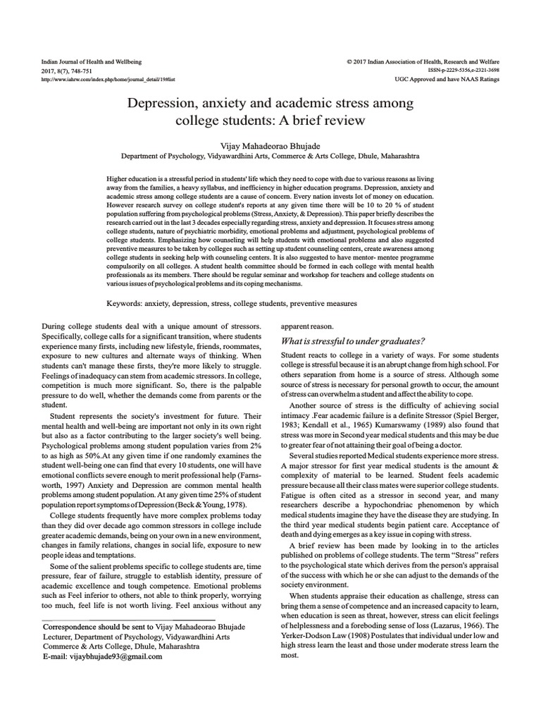 Depression, Anxiety and Academ | PDF | Stress (Biology) | Depression (Mood)