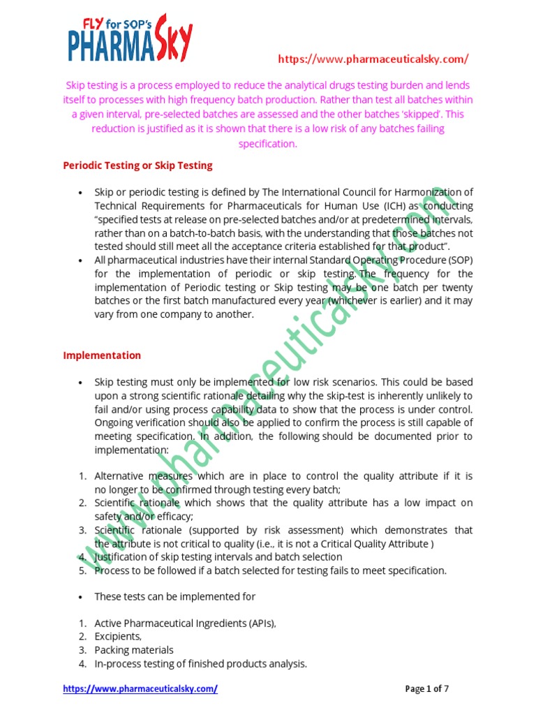 Skip Testing in Pharmaceutical Industry-Where To Apply | PDF ...