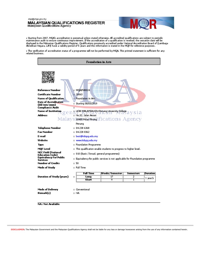 MQA Accreditation Letter | PDF