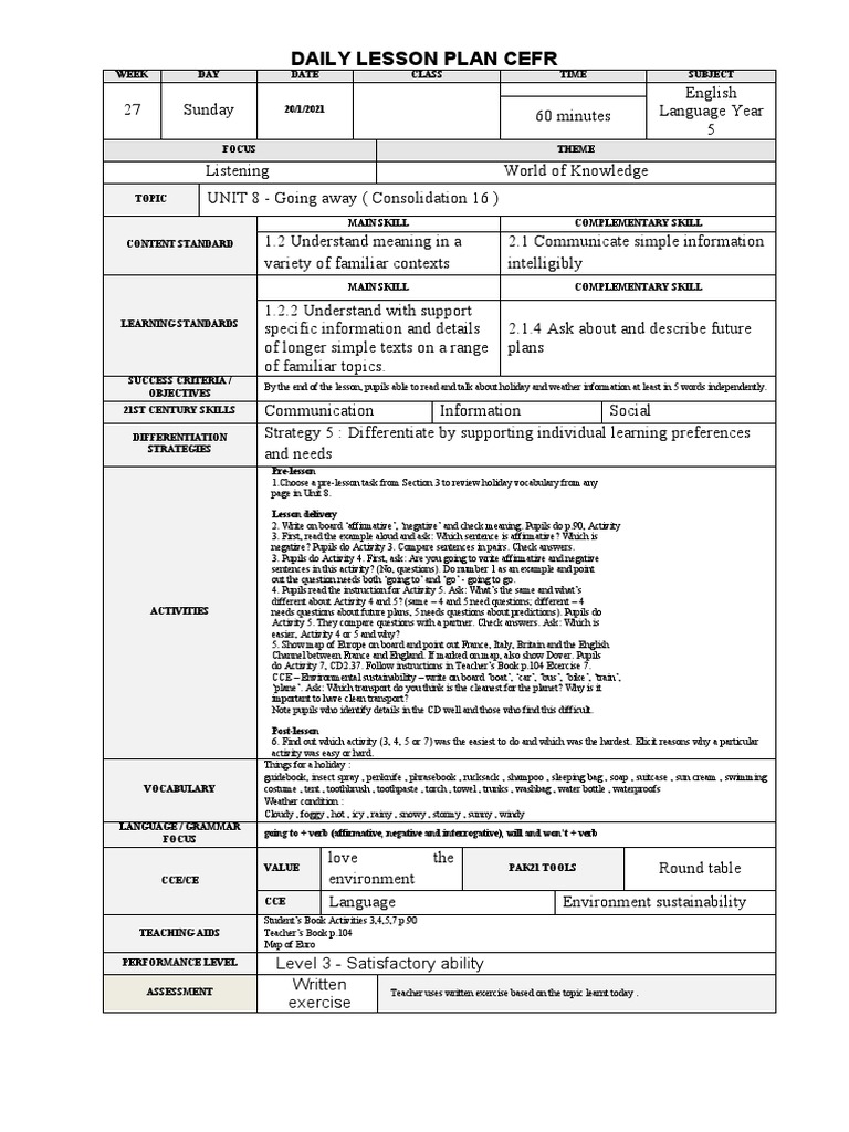 Year 5 Lesson Plan: Unit 8 Overview | PDF | Lesson Plan | Teachers