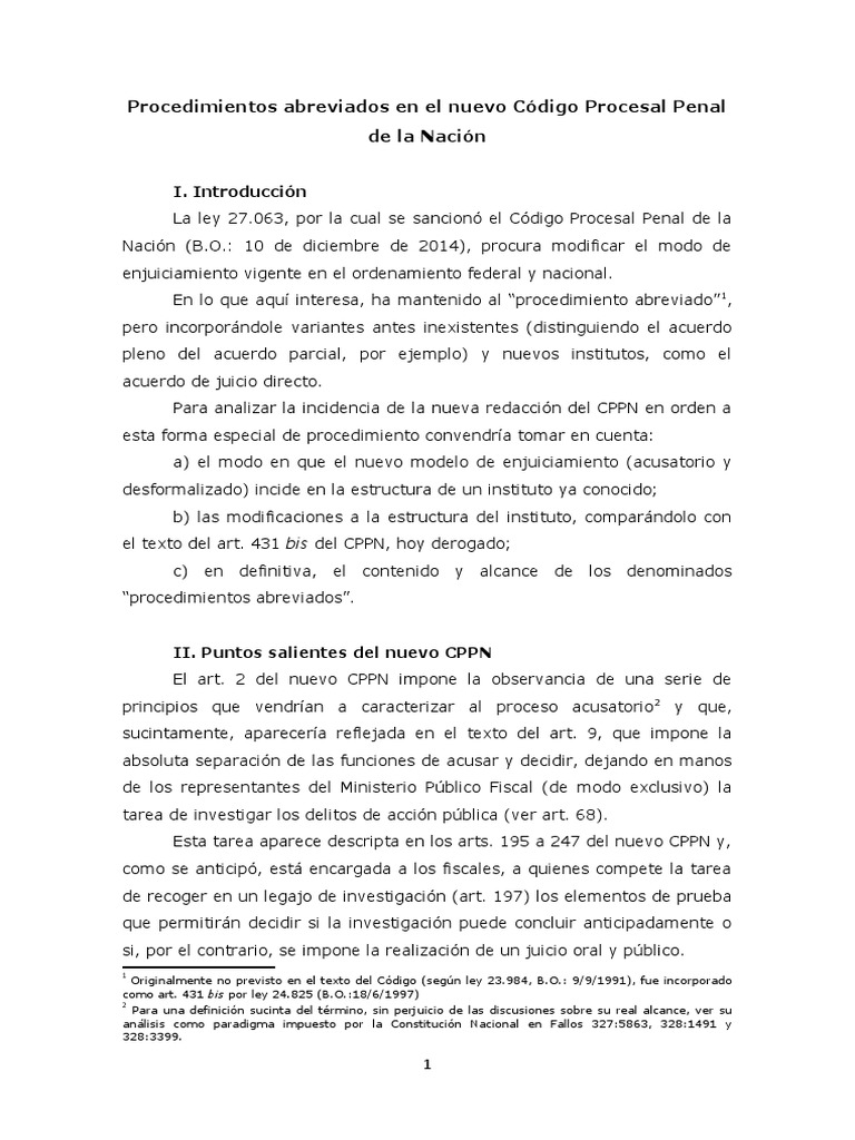 Procedimientos Abreviados en el CPPN | PDF | Derecho penal | Queja