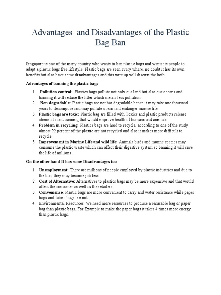 Advantages and Disadvantages of The Plastic Bag Ban PDF