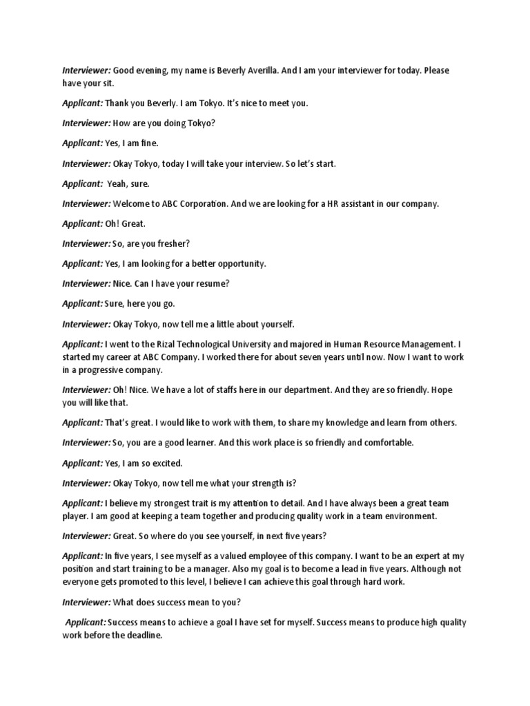 Job Interview Script | PDF | Goal | Cognition