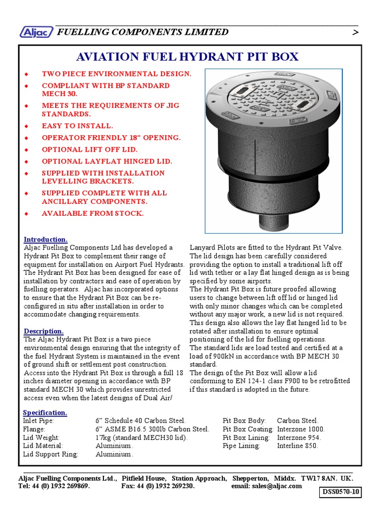 Aviation Fuel Hydrant Pit Box PDF Pipe (Fluid Conveyance
