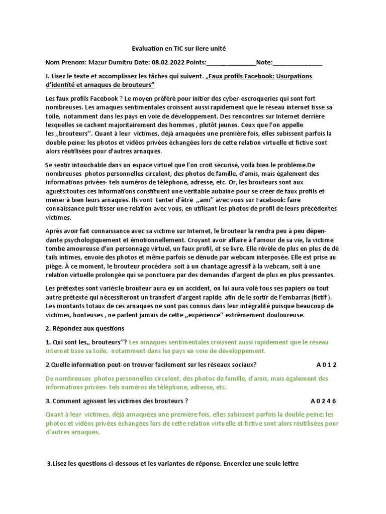 Test Tic Februarir Pdf Facebook La Communication