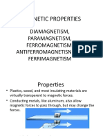 Magnetic Properties: Diamagnetism, Paramagnetism, Ferromagnetism, Antiferromagnetisn and Ferrimagnetism