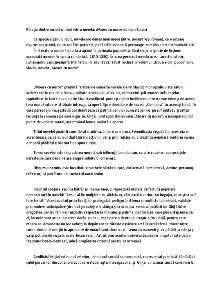 Relatia Incipit Final Moara Cu Noroc Relatia Dintre Incipit Si Final Moara Cu Noroc | PDF
