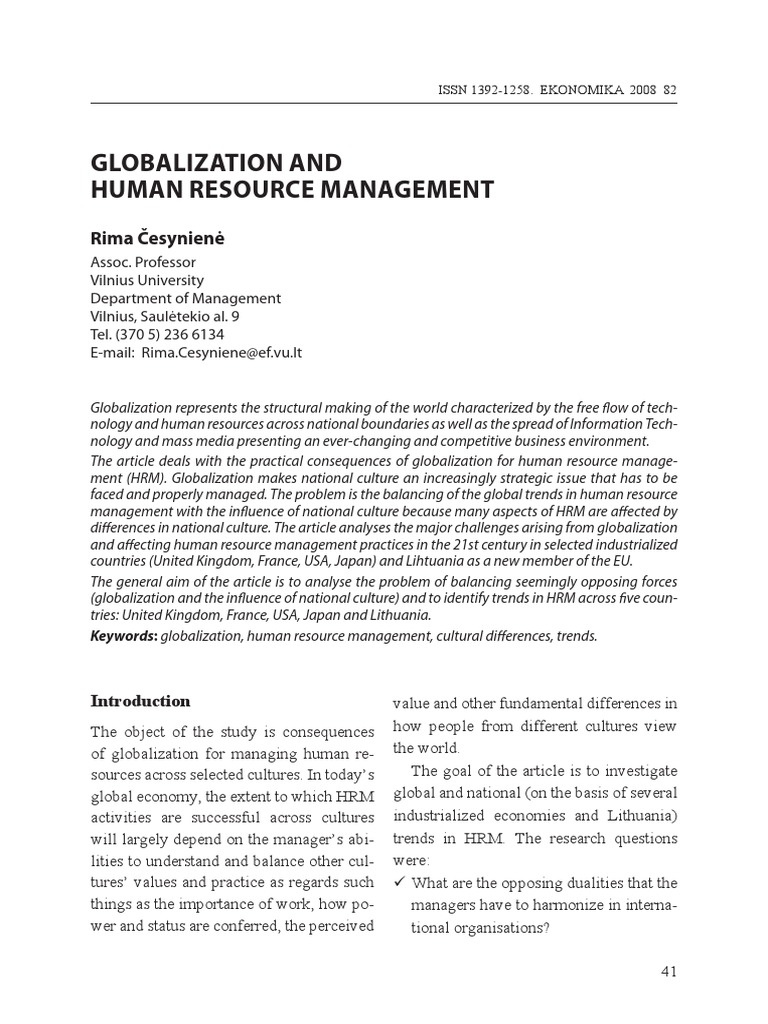 Globalization and Human Resource Management | PDF | Human Resource ...