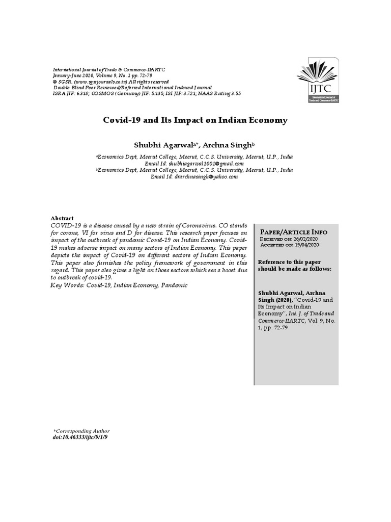 Covid-19 and Its Impact On Indian Economy | PDF | Economic Growth ...