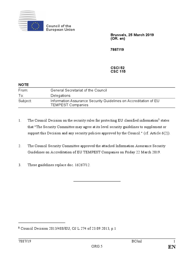 ST 7887 2019 INIT en EU Tempest Accreditation | PDF | European Union ...