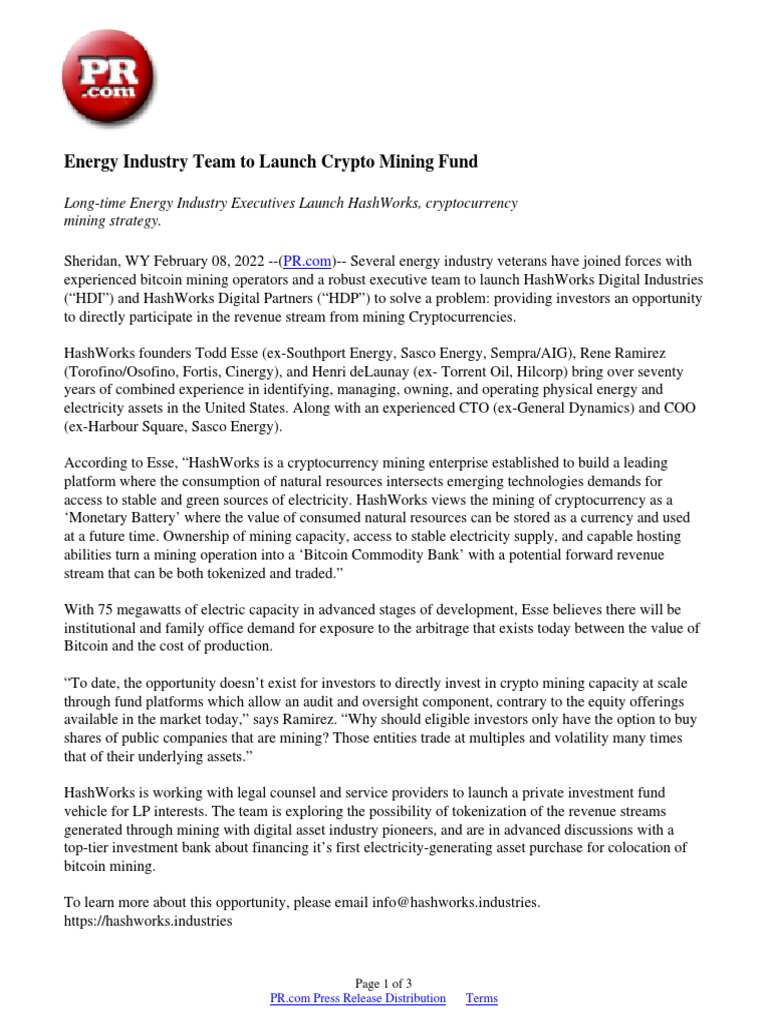 Energy Industry Team To Launch Crypto Mining Fund | PDF | Cryptocurrency |  Bitcoin