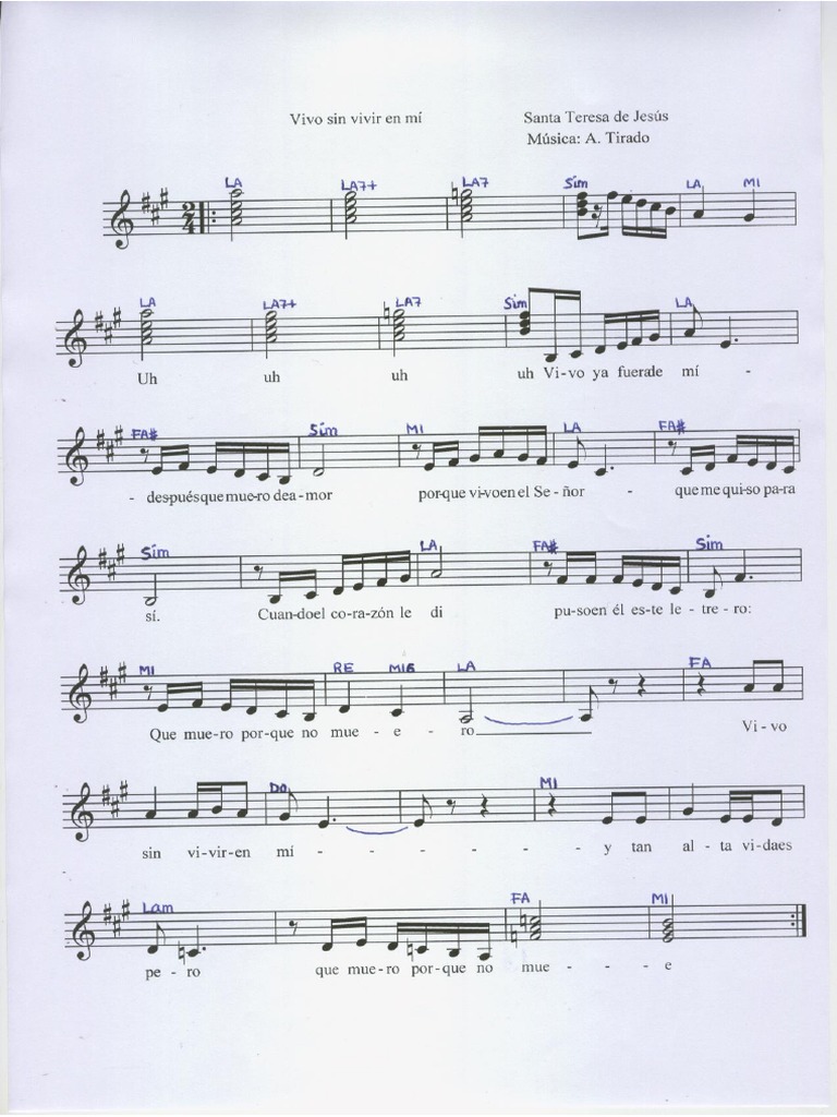 Partitura Vivo Sin Vivir en Mí | PDF
