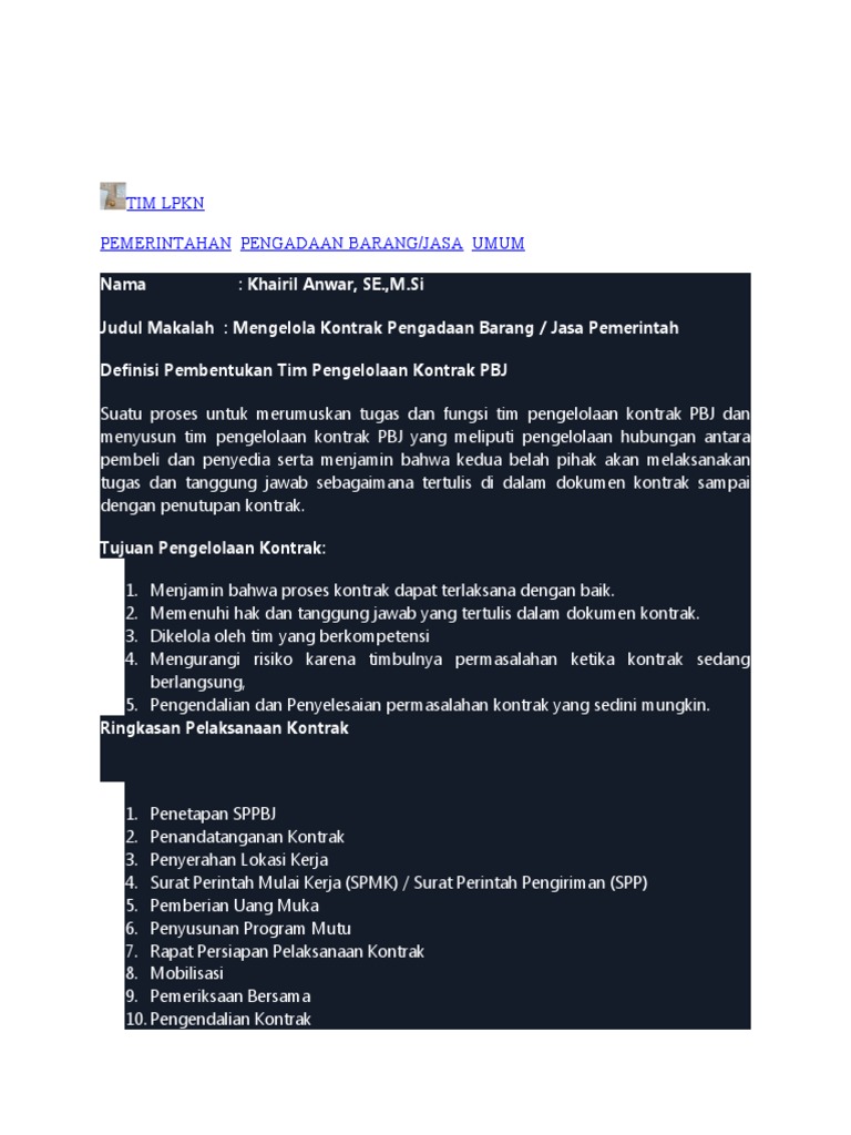 Pengelolaan Kontrak Pengadaan Jasa Pemerintah | PDF | Teknologi & Rekayasa
