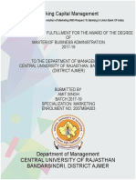 Working Capital Management: Department of Management Central University of Rajasthan Bandarsindri, District Ajmer