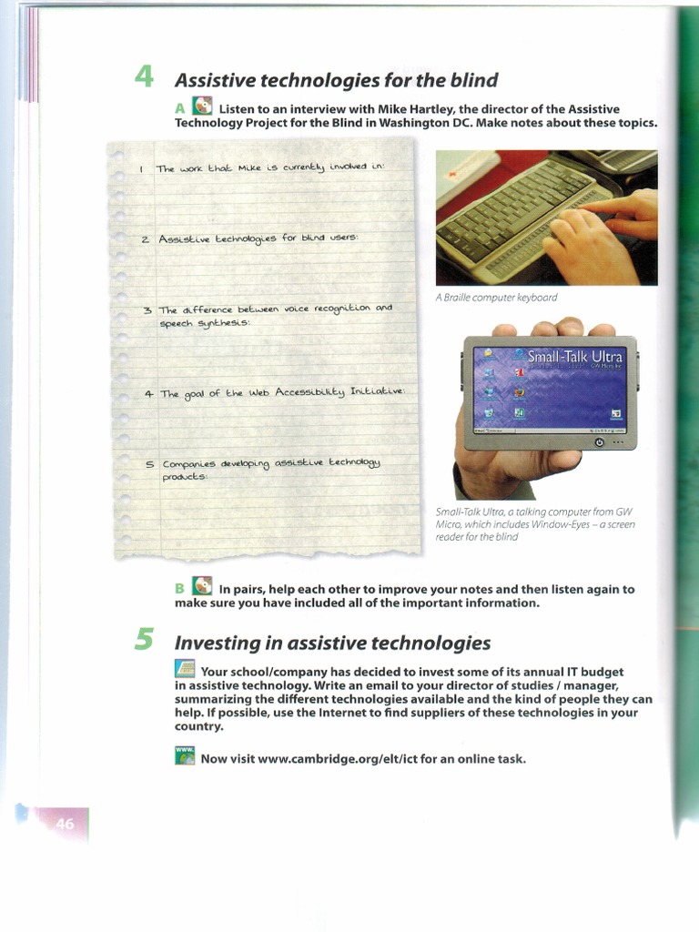 P. 46 Unit 9 Devices For The Disabled Infotech English For Computer Users 4th Edition Coursebook
