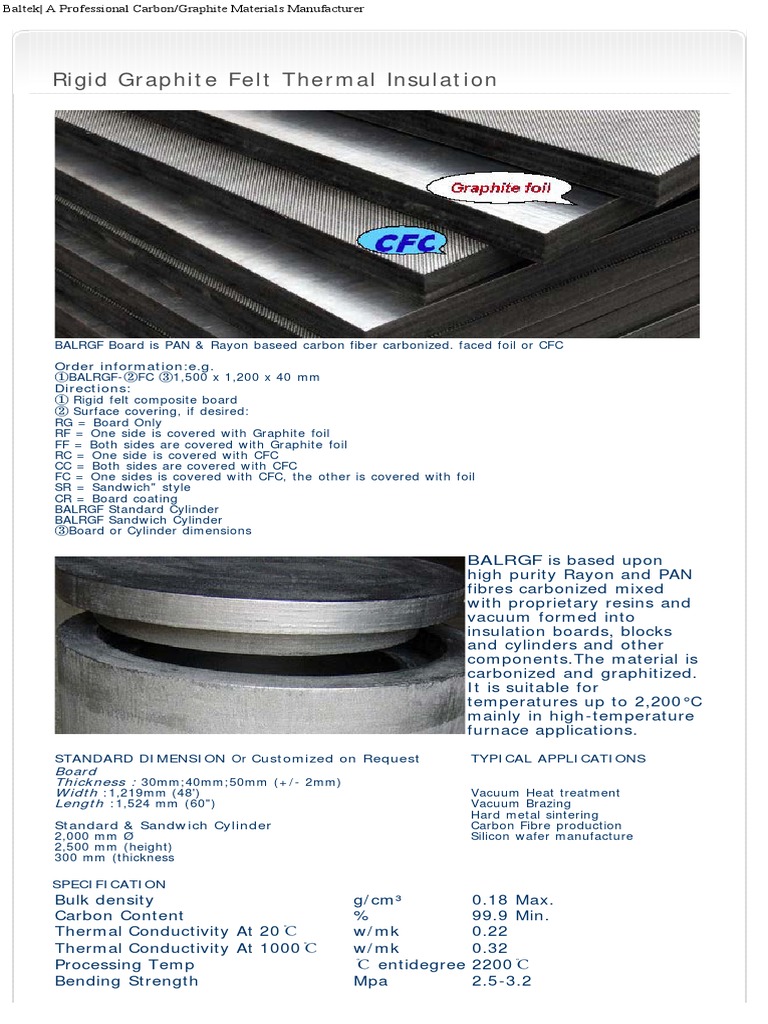 Rigid Graphite Felt Thermal Insulation: Order Information:e.g ...