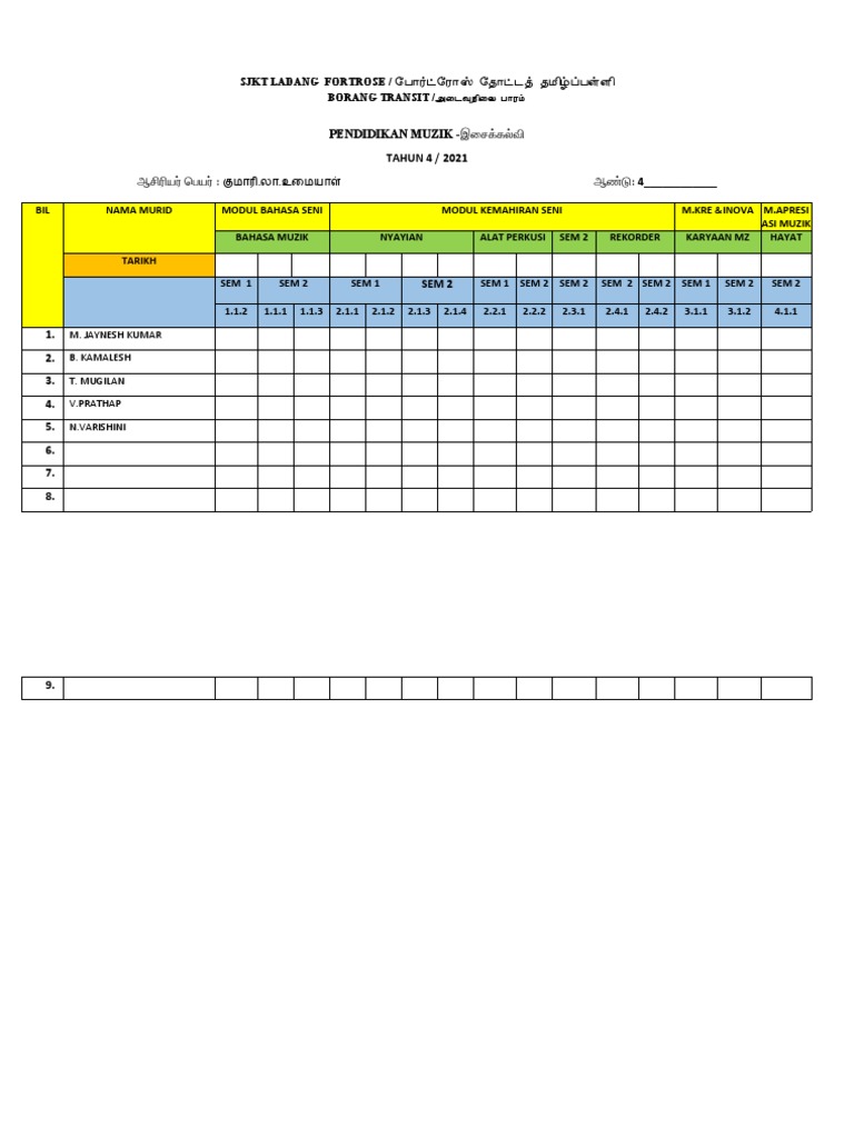 Tahun 4 Borang Transit Muzik  PDF