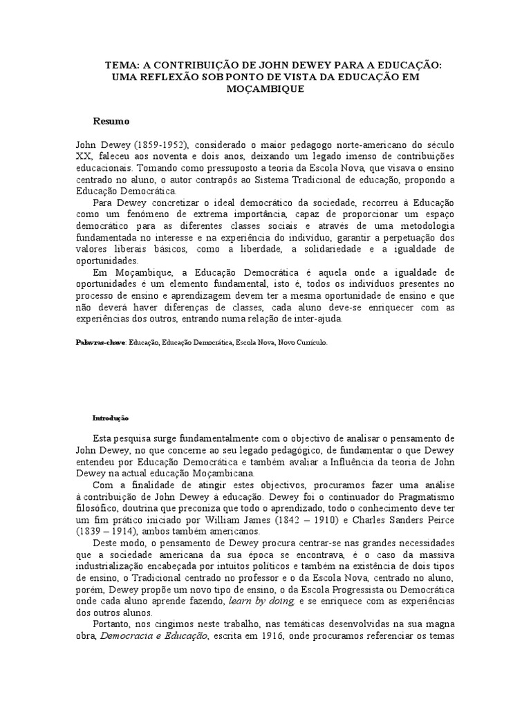 A Contribuição de John Dewey para A Educação | PDF | Aprendizado | John ...