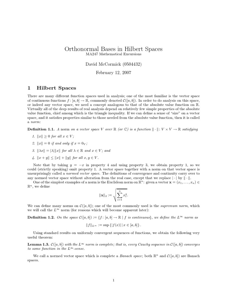Orthonormal Bases in Hilbert Spaces | PDF | Measure (Mathematics ...