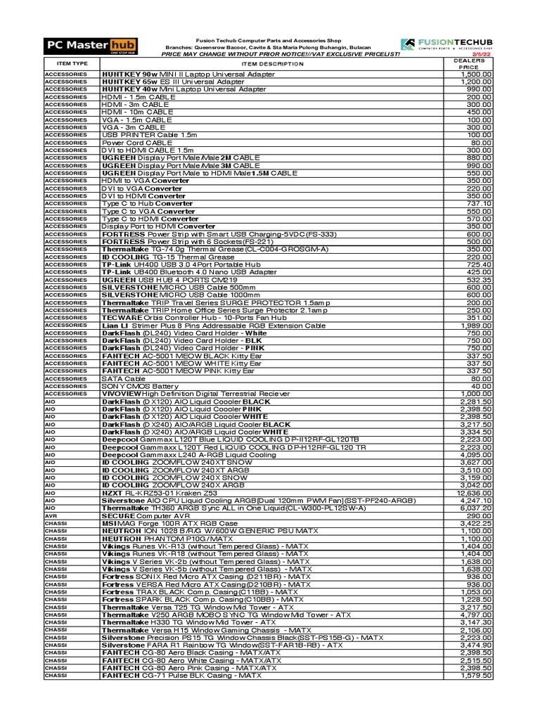 Computer Parts and Accessories Price List | PDF | Hdmi | Computer Keyboard