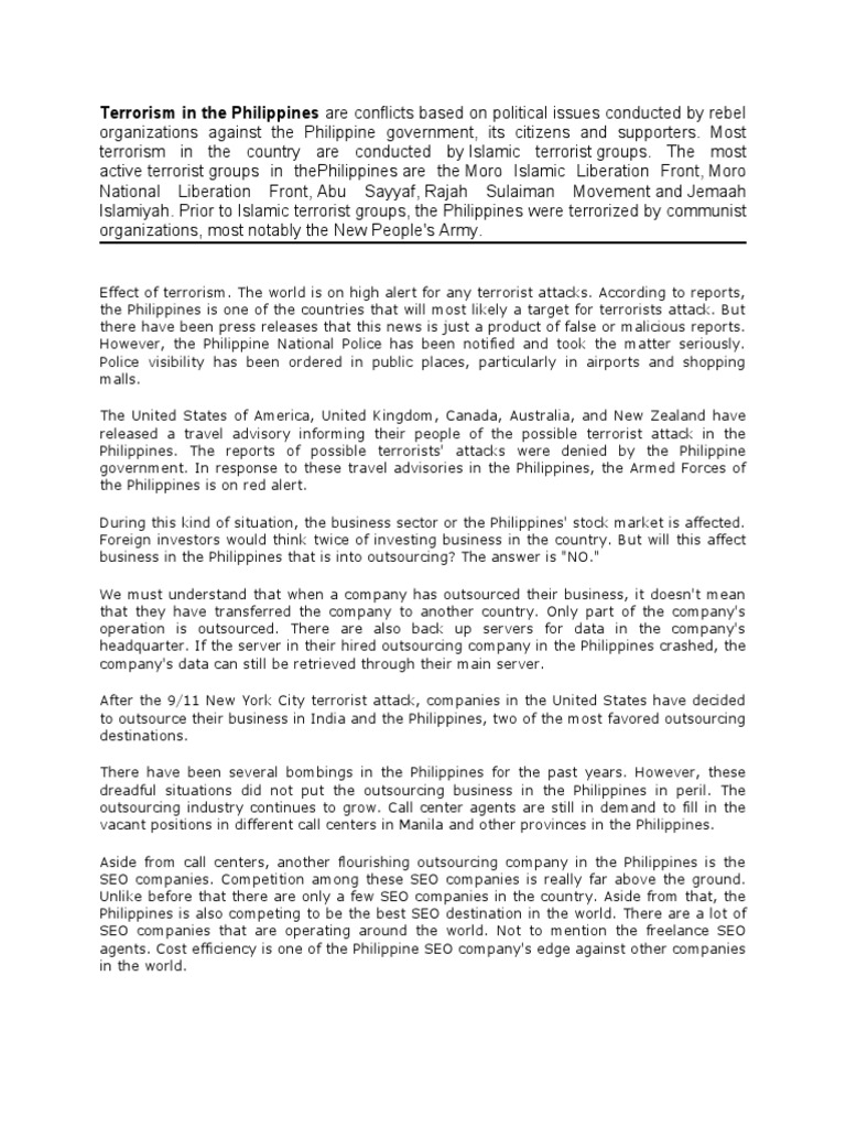 Terrorism in The Philippines | PDF | Tourism | Fiscal Multiplier