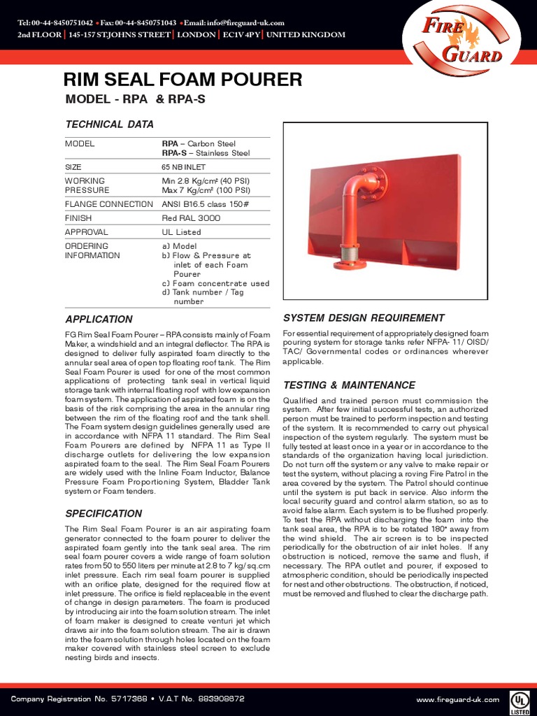 Rim Seal Foam Pourer Model Rpa & RpaS PDF Foam Mechanical