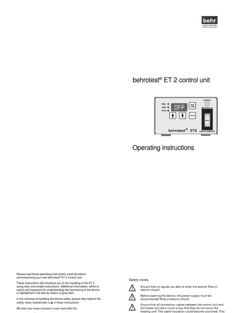 Behrotest ET2 Control Unit | PDF | Mains Electricity | Ac Power Plugs ...
