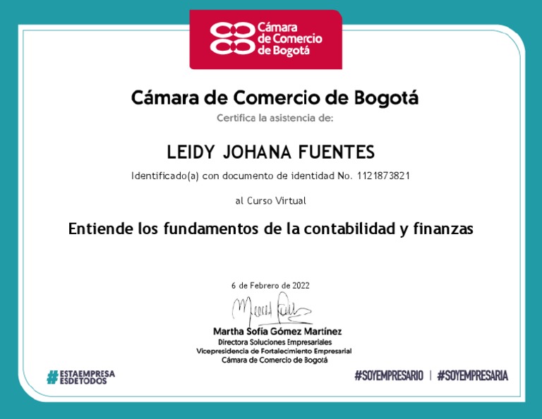 Certificado de Camara y Comercio Contabilidad y Finanzas | PDF
