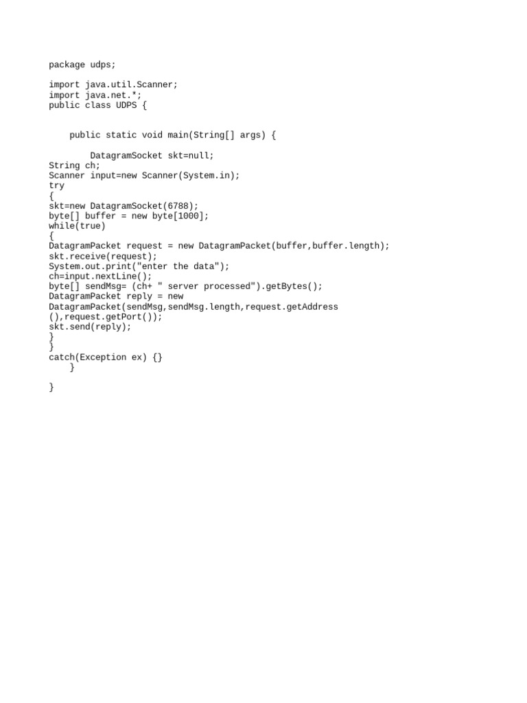 Java UDP Server Example Code | PDF
