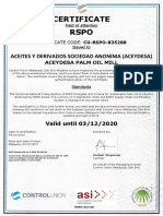 Certificate Rspo: Aceites Y Derivados Sociedad Anonima (Aceydesa)