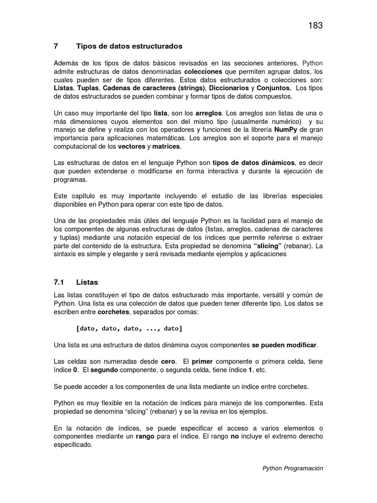 Tipos de Datos Estructurados en Python | PDF | Python (lenguaje de ...