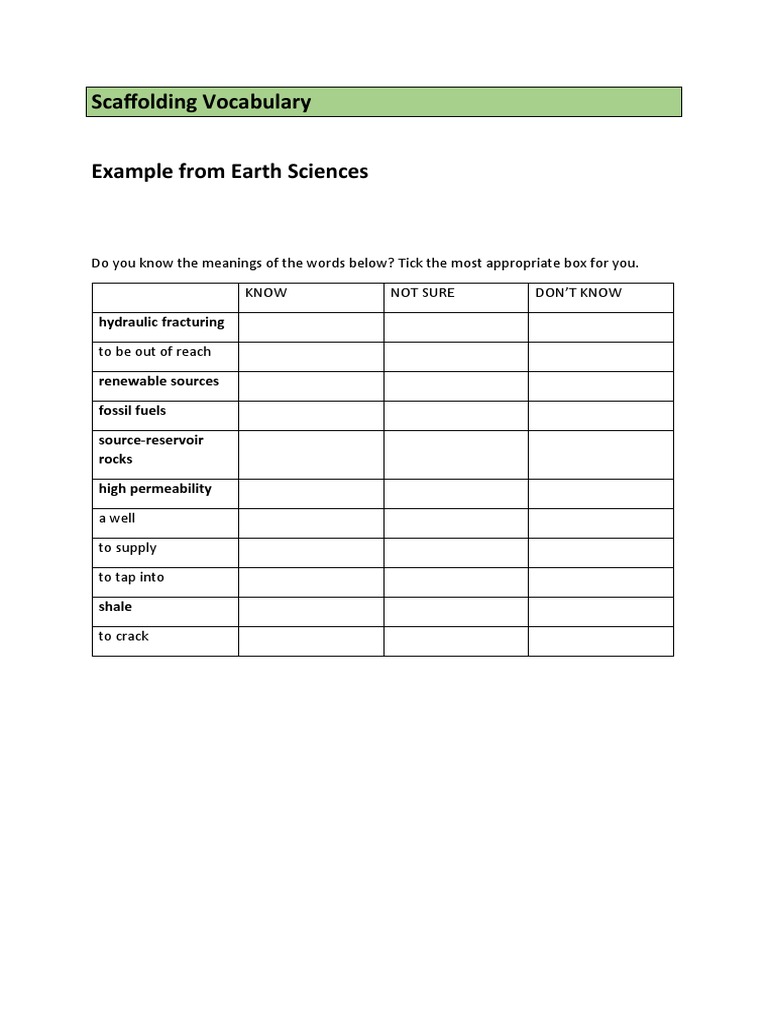 Scaffolding Vocabulary Example From Science PDF