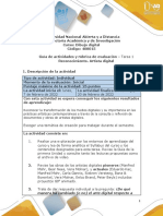 Guía de Actividades y Rúbrica de Evaluación - Unidad 1 - Tarea 1 - Reconocimiento. Artista Digital