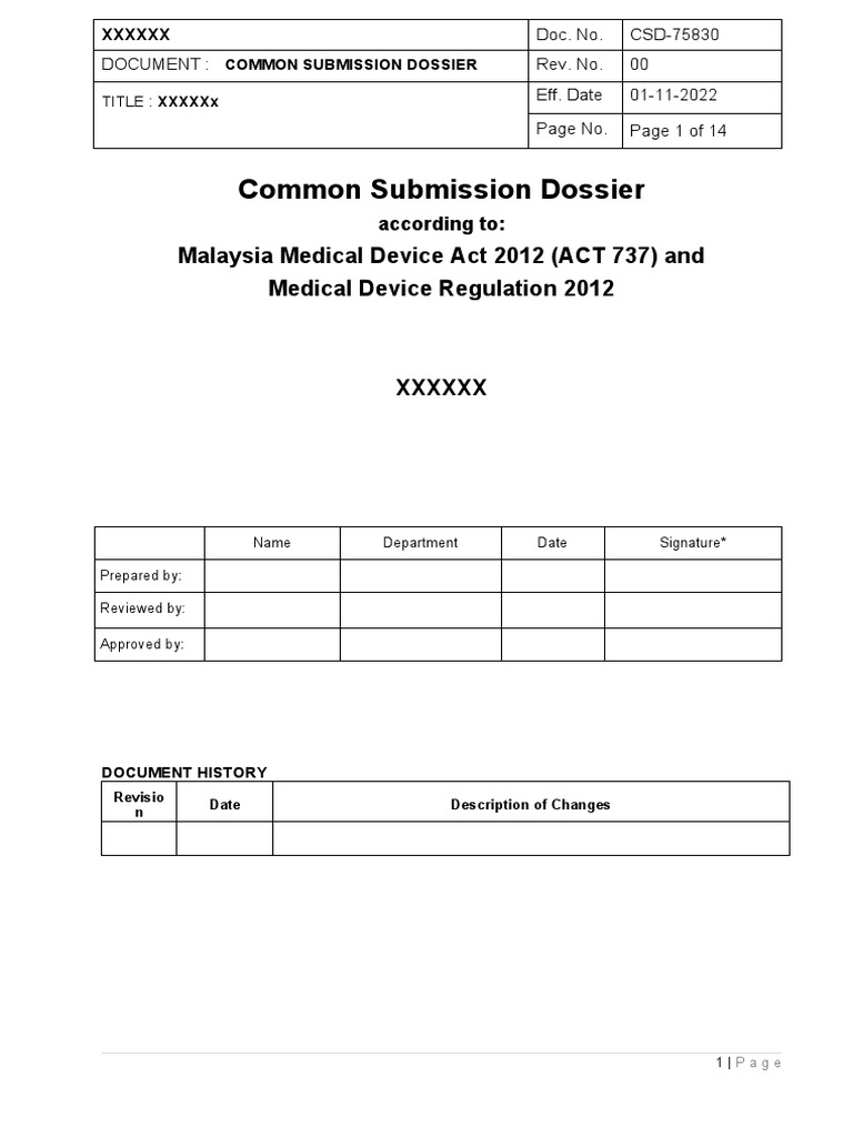 Common Submission Dossier Template | PDF | Medical Device ...