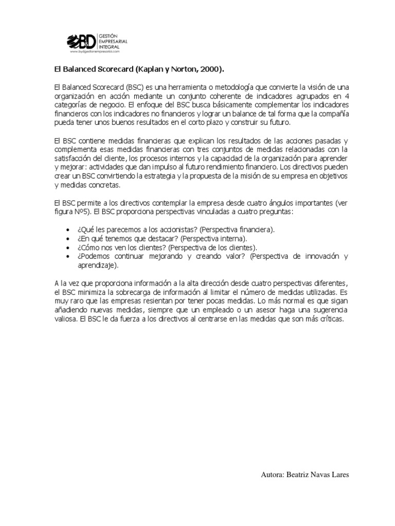 Ejemplo de Balanced Scorecard en Empresas | PDF | Calidad (comercial ...