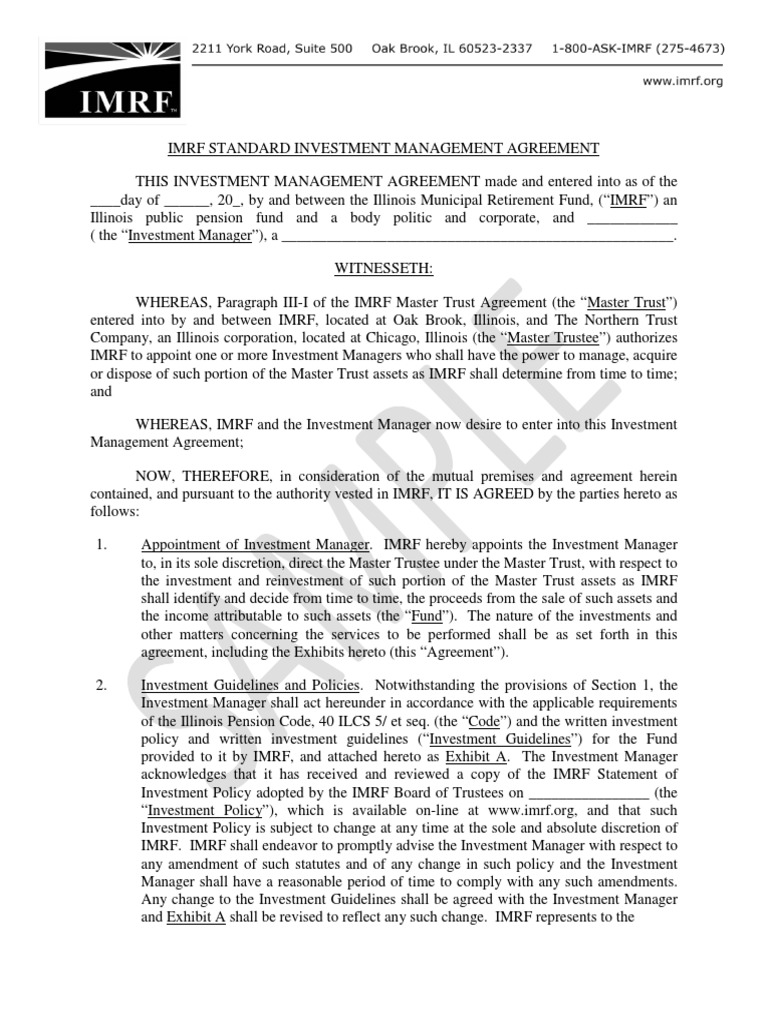 Sample Investment Manager Agreement PDF Indemnity Liability Insurance