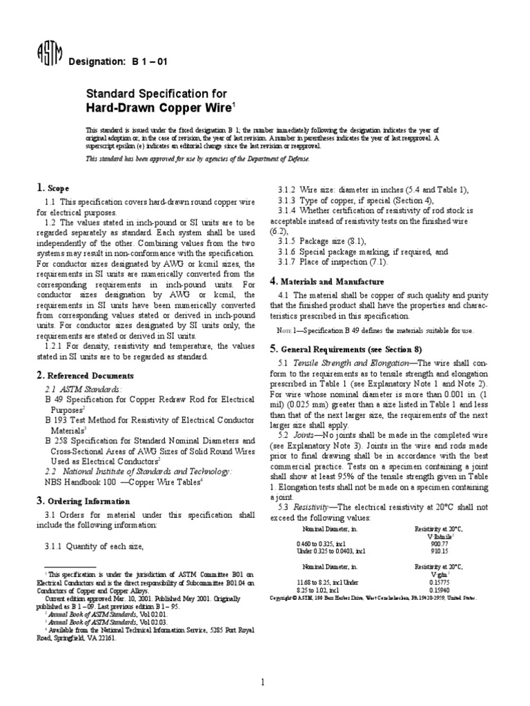 Hard-Drawn Copper Wire: Standard Specification For | PDF | Electrical ...