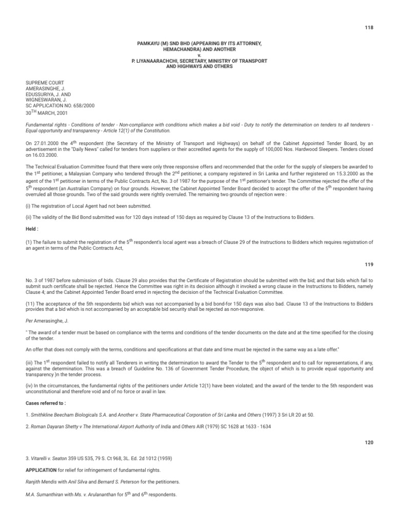 Tender Award Violation Case Analysis | PDF | Breach Of Contract ...