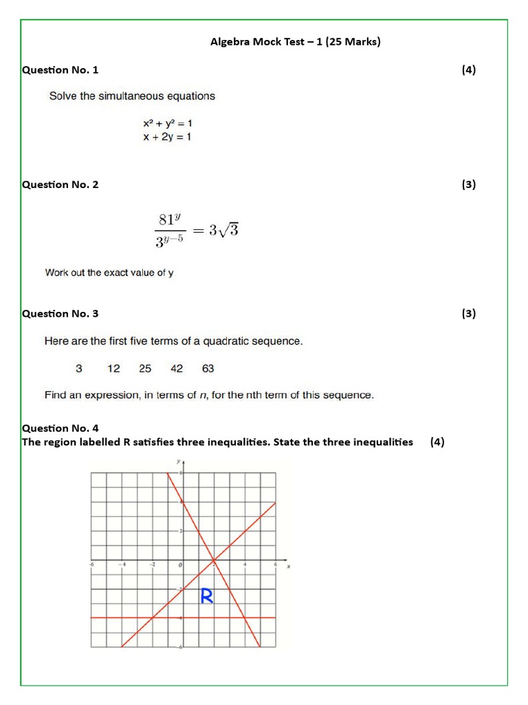Algebra Mock Test with Solutions | PDF