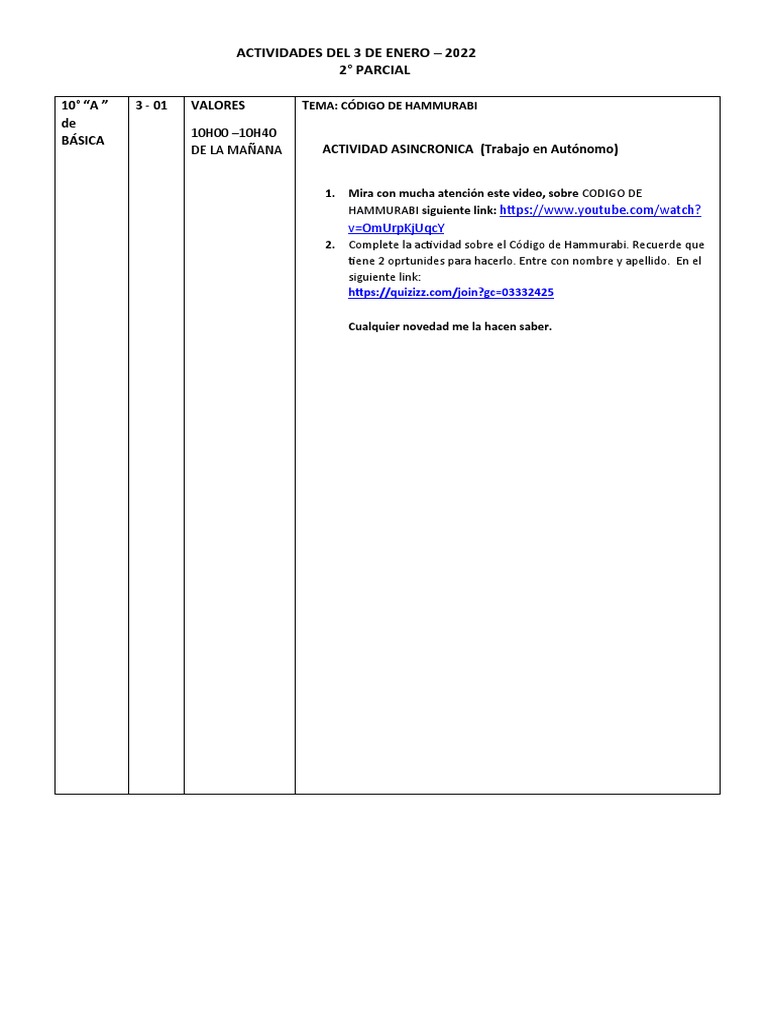 Actividades Del 3 de Enero | PDF