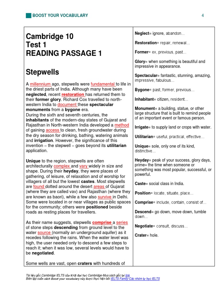 Cambridge 10 Test 1 Reading Passage 1 Stepwells: Millennium Fundamental ...