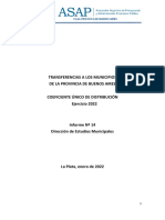 Informe Sobre Transferencias a Los Municipios de La Provincia de Buenos Aires- Los Coeficientes Únicos de Distribución 2022