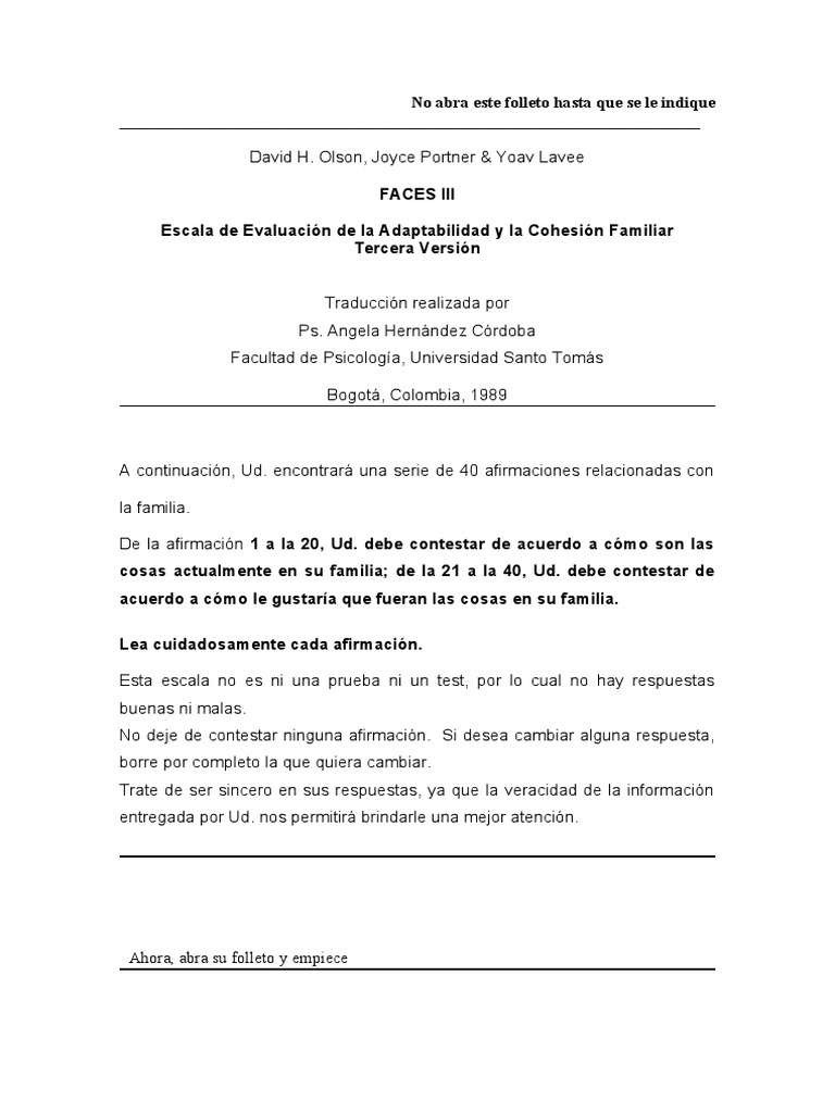 Cuestionario FACES III Adaptado en Perú | PDF | Salud y bienestar