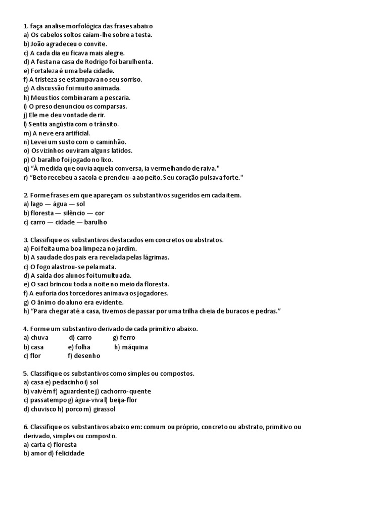 Análise Morfológica de Frases e Substantivos | PDF