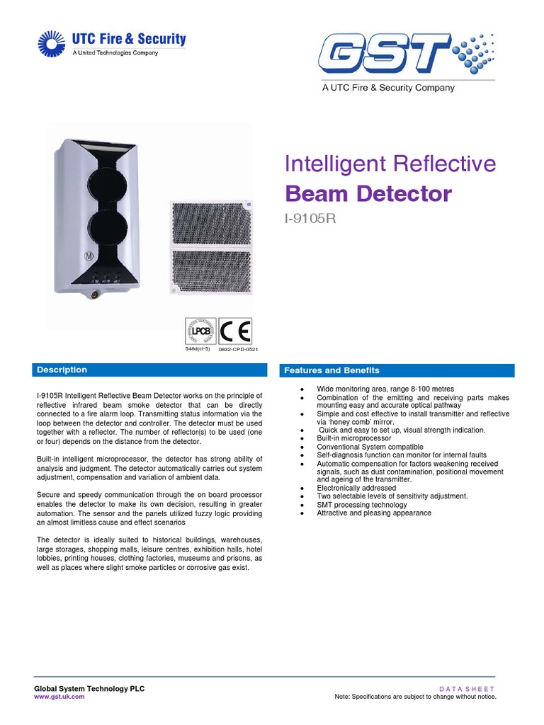 I-9105R Beam Detector Data Sheet | PDF | Sensor | Electrical Wiring